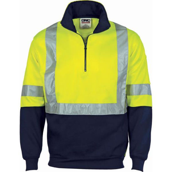 Picture of Dnc Hi-Vis Cross Back D/N Two Tone 1/2 Zip Fleecy Sweat Shirt 3929