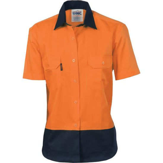 Picture of Dnc Ladies' Hi-Vis Two Tone Cool-Breeze Cotton Shirt, Short Sleeve 3939