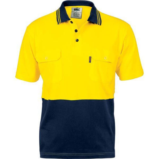 Picture of Dnc Hi-Vis Cool-Breeze 2 Tone Cotton Polo With Twin Pocket, Short Sleeve 3943