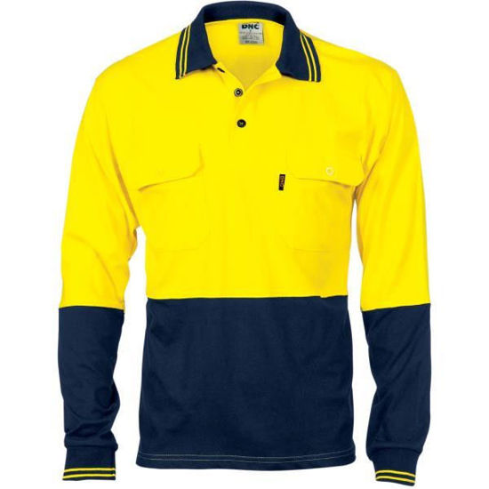 Picture of Dnc Hi-Vis Cool-Breeze 2 Tone Cotton Polo With Twin Pocket, Long Sleeve 3944