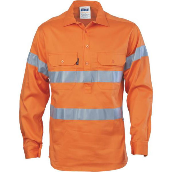 Picture of Dnc Hi-Vis Cool-Breeze Close Ftont Cotton Shirt With Generic Ref. Tape - Long Sleeve 3945