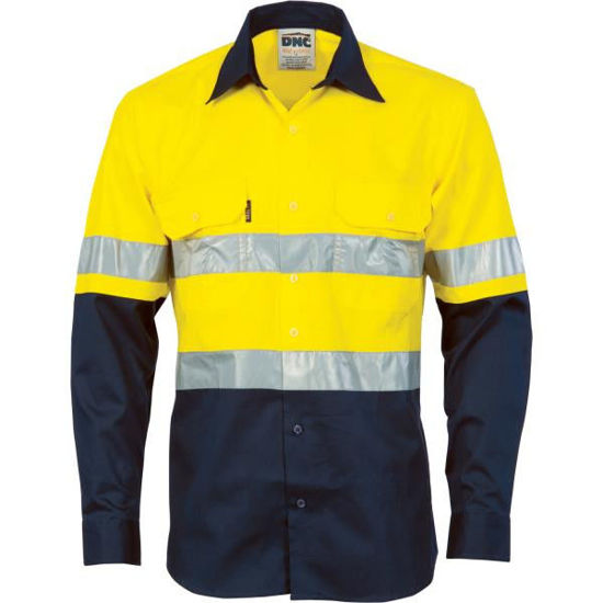 Picture of Dnc Hi-Vis Cool-Breeze Vertical Vented Cotton Shirt With 3M 8906 R/Tape - Long Sleeve 3984